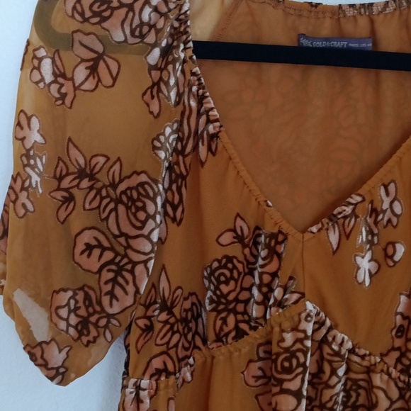 Y2K Hale Bob Womens Top Sz XS Gold Peasant Babydoll Velvet Burnout Puff Sleeves - Picture 4 of 9